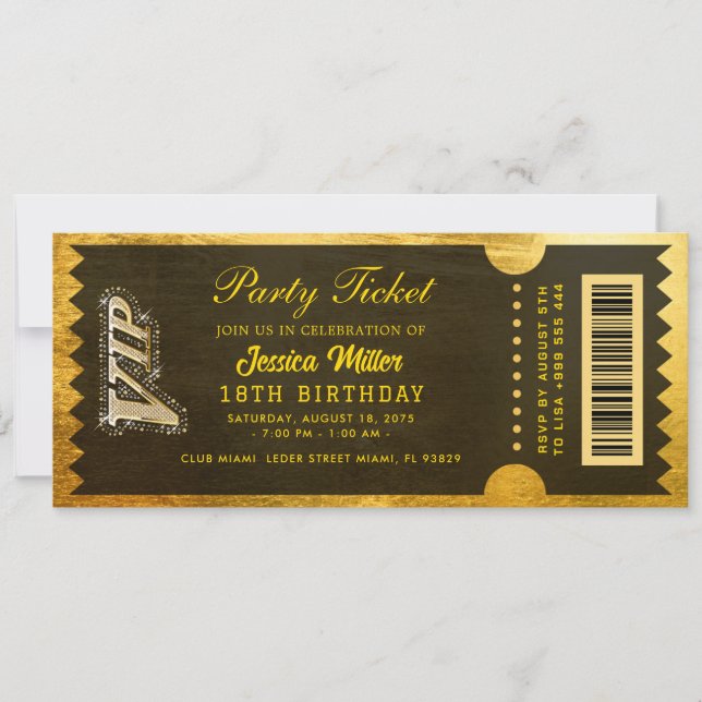 Golden Party Ticket Invitation Inbjudningar (Framsida)