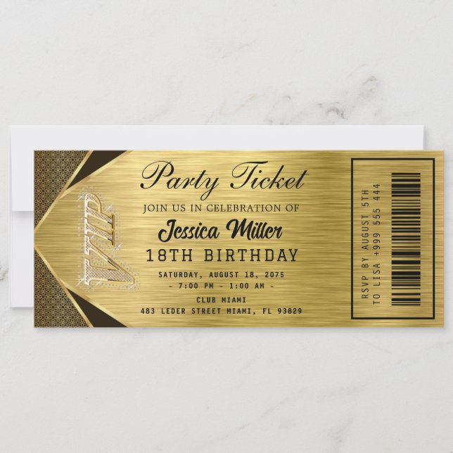Golden Party Ticket Invitation Inbjudningar (Framsida)