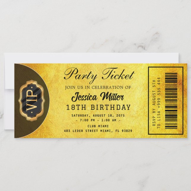 Golden Party Ticket Invitation Inbjudningar (Framsida)