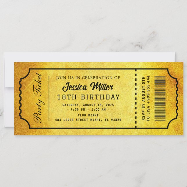 Golden Party Ticket Invitation Inbjudningar (Framsida)