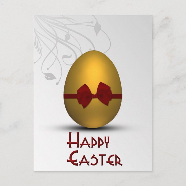 Golden Påskägg med Bow Blommigt Swirl Mönster Ho Helg Vykort (Framsida)