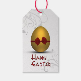 Golden Påskägg med Bow Blommigt Swirl Mönster Presentetikett