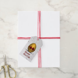 Golden Påskägg med Bow Blommigt Swirl Mönster Presentetikett