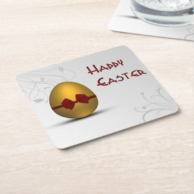 Golden Påskägg med Bow Blommigt Swirl Mönster Underlägg Papper Kvadrat (Vinklad)