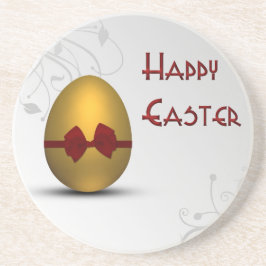 Golden Påskägg med Bow Blommigt Swirl Mönster Underlägg Sandsten