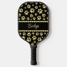 Golden Paw Prints on Black with Custom Name