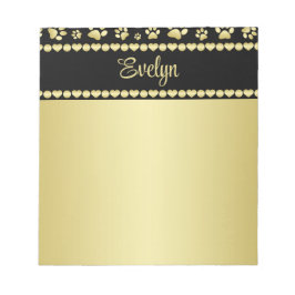 Golden Paw Prints on Black with Custom Name Anteckningsblock