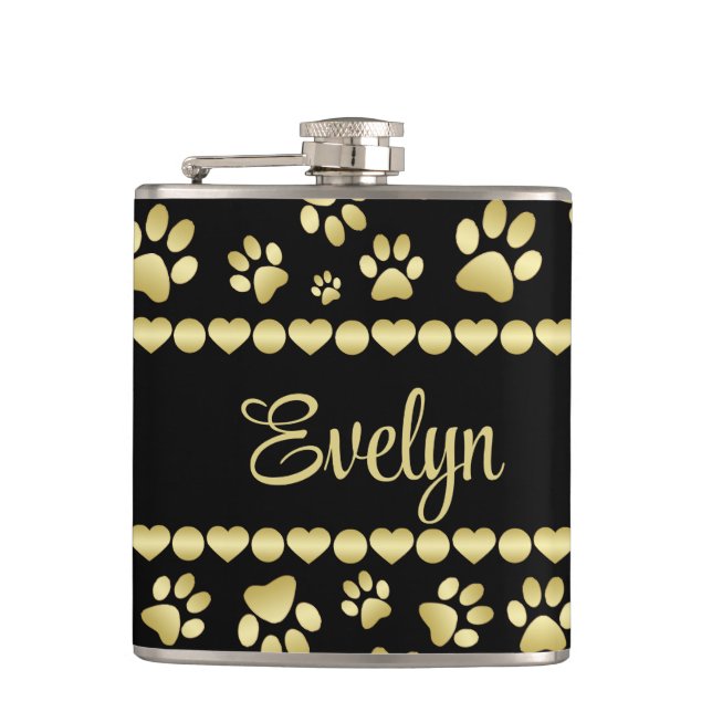 Golden Paw Prints on Black with Custom Name Fickplunta (Framsidan)