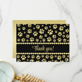 Golden Paw Prints on Black with Custom Name Tack Kort