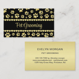 Golden Paw Prints on Black with Custom Name Visitkort