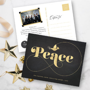 Golden Peace and Dove Snyggt Typography Business Helg Vykort