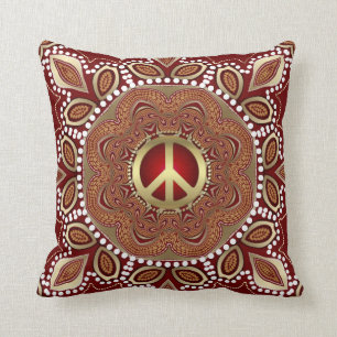 Golden Peace Earth Tribal Batik Cushion / Pillow Kudde
