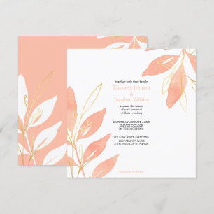 Golden Peach Blommigt Watercolor Bröllop Inbjudningar