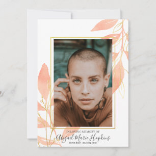 Golden Peach-Blommigten i Loving Memory Funeral Tack Kort