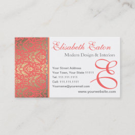 Golden Peach Shimmer Damask Elegant Womans's Visitkort