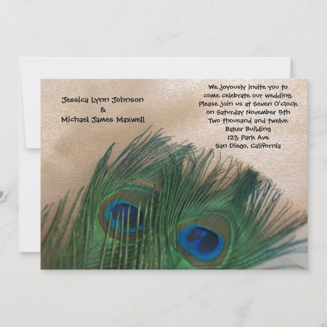 Golden Peacock Bröllop Inbjudningar (Framsida)