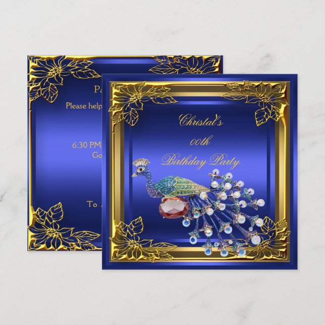 Golden Peacock Elite Elegant födelsedagsfest Inbjudningar (Fram/baksida)
