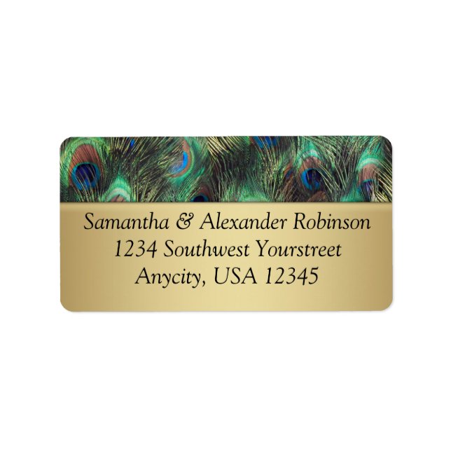 Golden Peacock Feather Background Adressetikett (Framsidan)