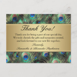 Golden Peacock Feather Bröllop/Tack Vykort