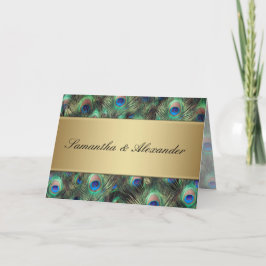 Golden Peacock Feather Folded Wedding bjudande Inbjudan