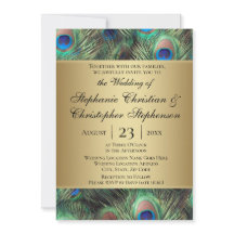 Golden Peacock Feather Wedding bjudande