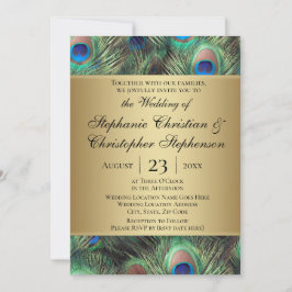 Golden Peacock Feather Wedding bjudande Inbjudningar