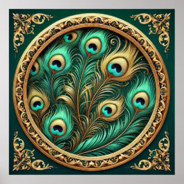 Golden Peacock Feathers Poster