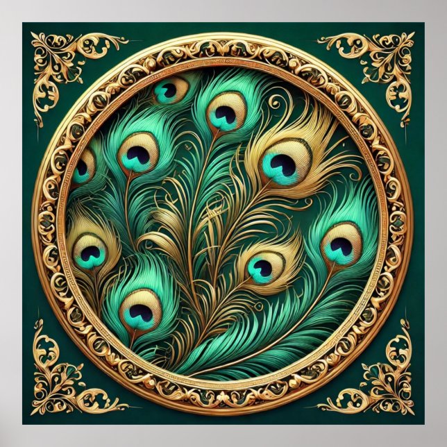 Golden Peacock Feathers Poster (Framsidan)