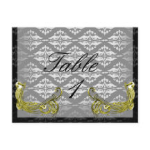 Golden Peacock Illustration Damask on Bordsnummer