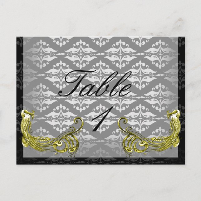 Golden Peacock Illustration Damask on Bordsnummer (Framsida)