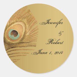 Golden Peacock Kuvert Seal Runt Klistermärke