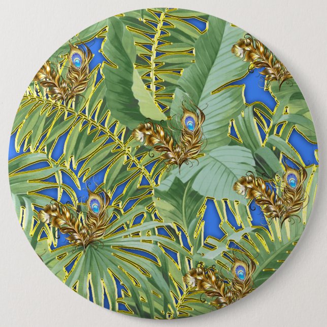 Golden Peacock Löv på Cerulean Blue Knapp (Framsida)