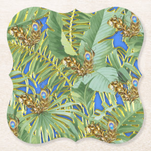 Golden Peacock Löv på Cerulean Blue Underlägg Papper