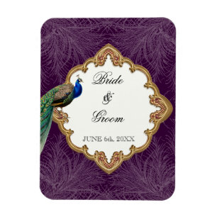 Golden Peacock & Swirls - Bröllop spara datum Magnet