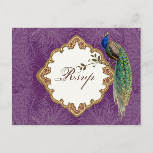 Golden Peacock & Swirls - OSA Response Postcard Inbjudan Vykort