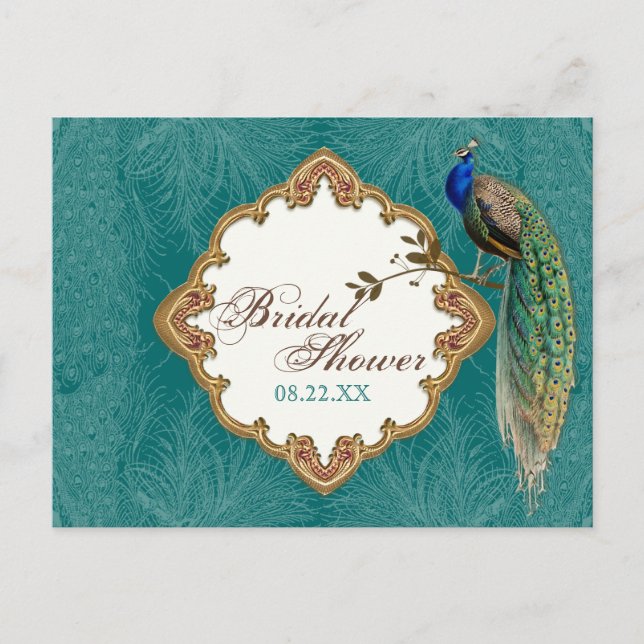 Golden Peacock & Swirls - Spara vykortet för datum Meddelande Vykort (Framsida)