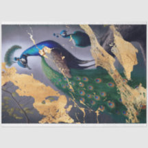 Golden Peacock Tissue Decoupage Papper