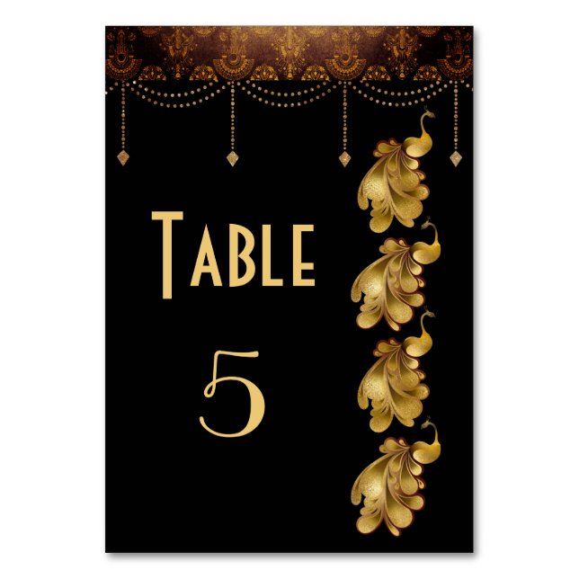 Golden Peacocks, Ancient Egyptian Art Deco Bröllop Bordsnummer (Framsidan)