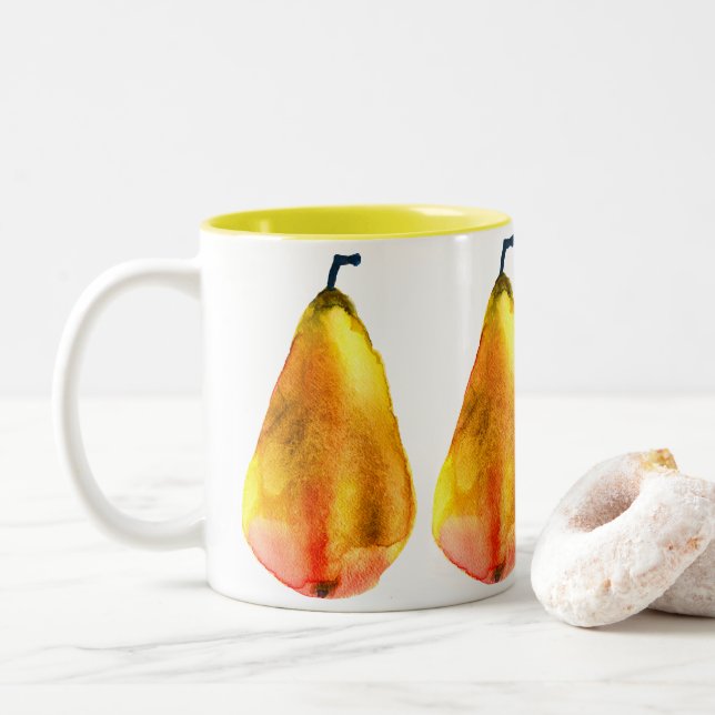 Golden Pear Fruit art Två-Tonad Mugg (Med munk)