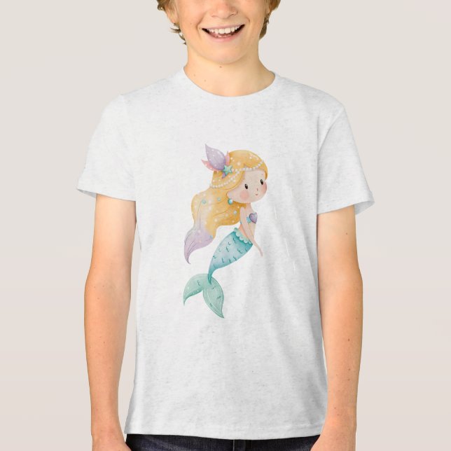 Golden Pearl Mermaid Illustration T Shirt (Framsida)