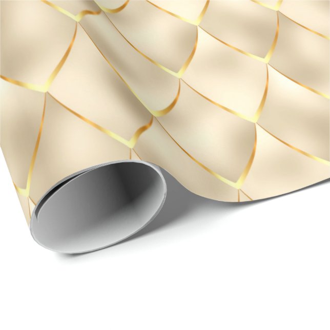 Golden Pearl Sjöjungfru Dragon Scales Mönster Helg Presentpapper (Rullad Hörn)