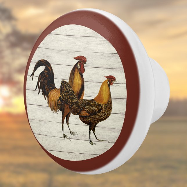Golden Penciled Hamburg Roosters Maroon Farmhouse Knopp (Skapare uppladdad)