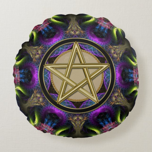 Golden Pentacle Magick Rund Kudde (Framsidan)