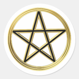Golden pentagram runt klistermärke