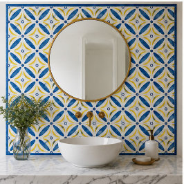 Golden Petals Modern Blue Yellow Floral Mosaic Kakelplatta