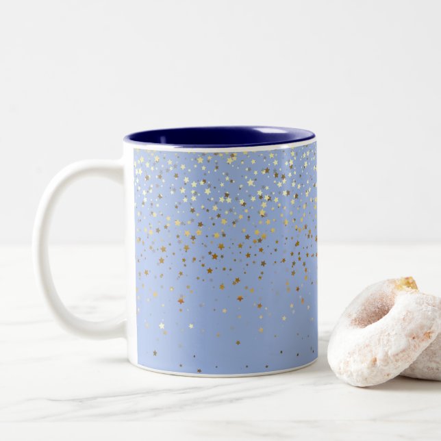 Golden Petite Stars Coffee Mugg-Blue Två-Tonad Mugg (Med munk)