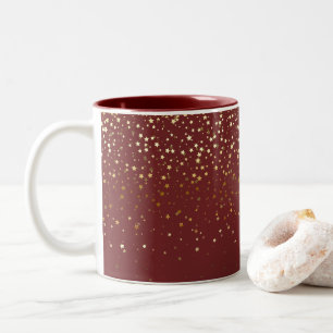 Golden Petite Stars Coffee Mugg-Burgundy Vin Två-Tonad Mugg