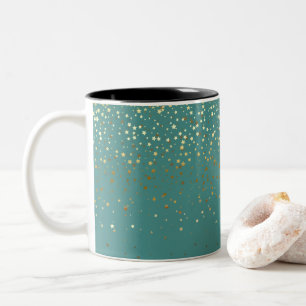 Golden Petite Stars Coffee Mugg-Teal Två-Tonad Mugg