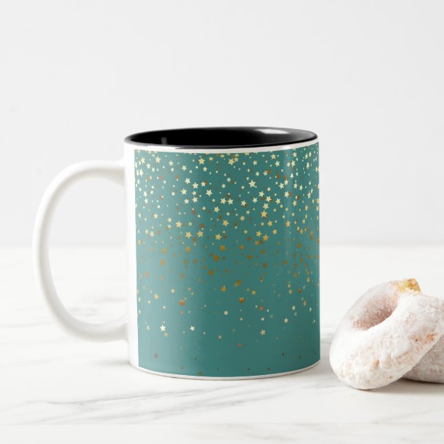 Golden Petite Stars Coffee Mugg-Teal Två-Tonad Mugg (Med munk)