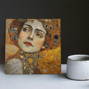 Golden Phase Gustav Klimt Mosaic Edwardian Woman C Kakelplatta